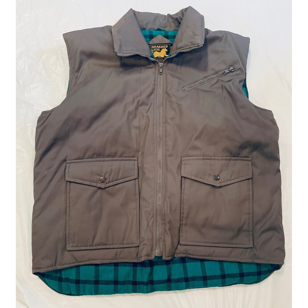 Branded Lion Men's Flannel Lined Grey Vest XL
